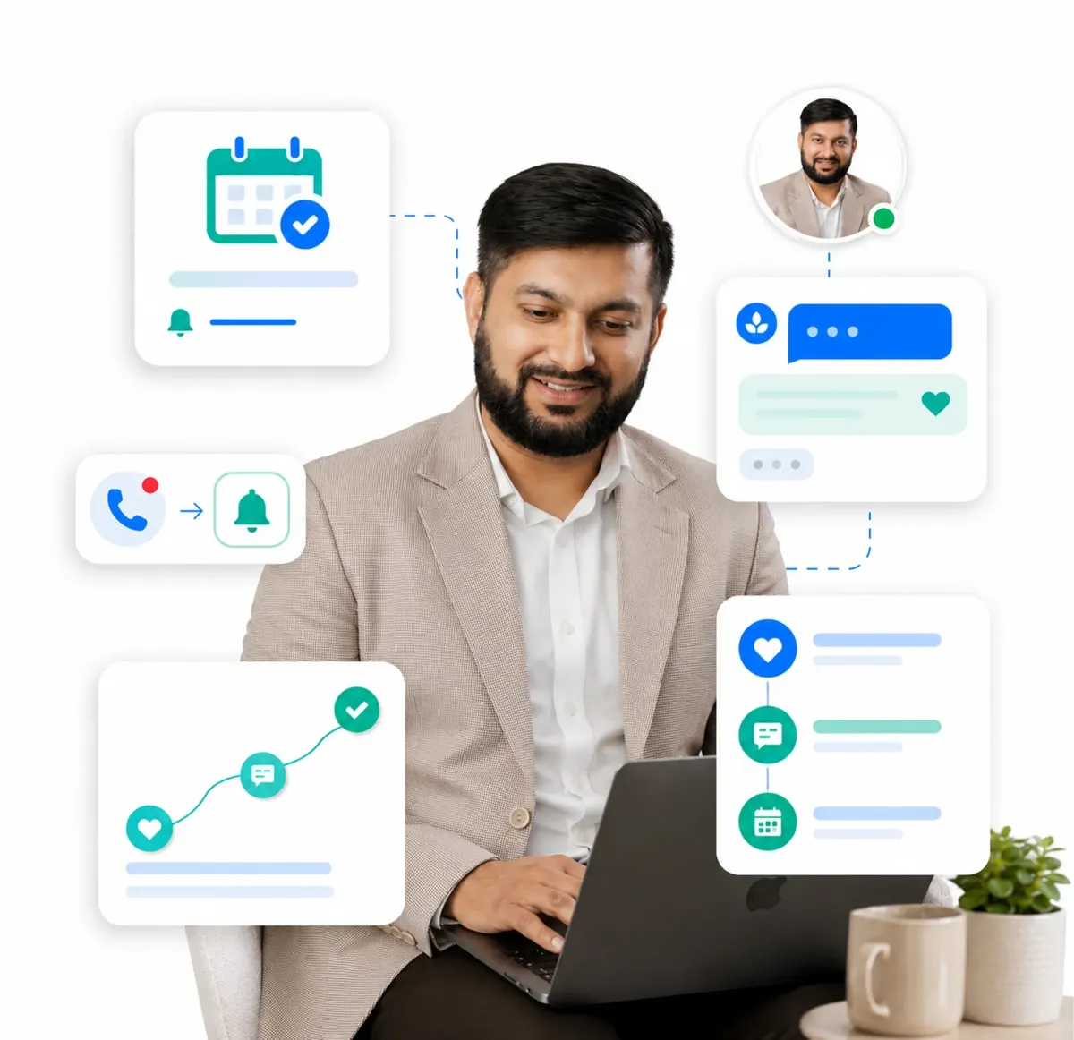 HiClinic sending an appointment reminder, recommended treatment, confirmation and follow-up to a counselling patient's phone