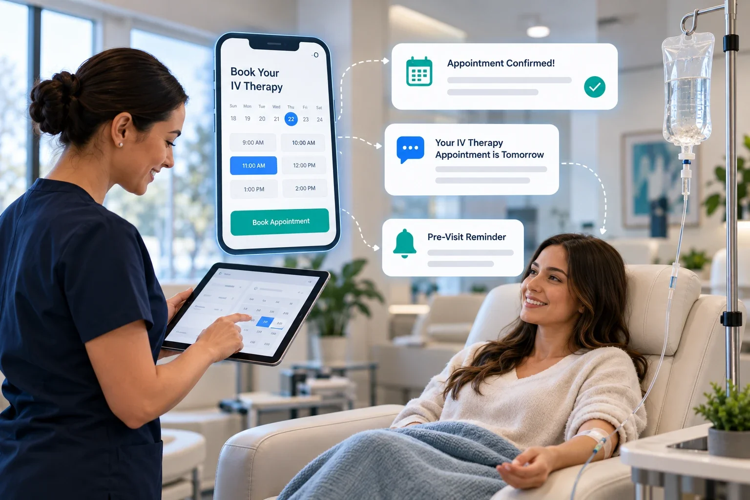 automating iv therapy bookings and pre-visit reminders