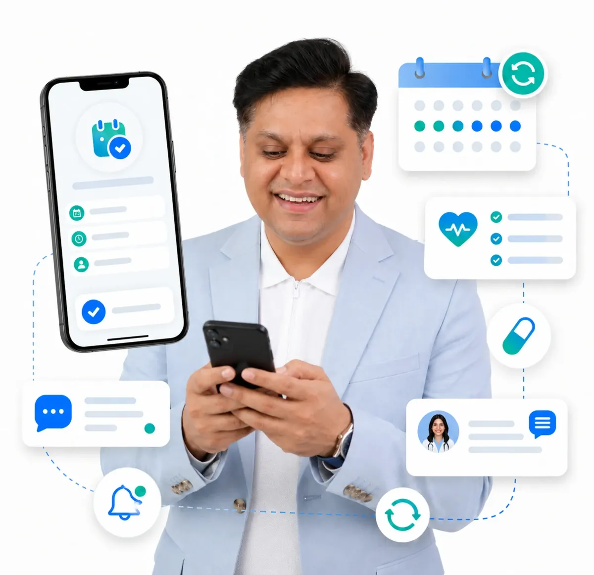 HiClinic sending an appointment reminder, recommended treatment, confirmation and follow-up to a chiropractic patient's phone