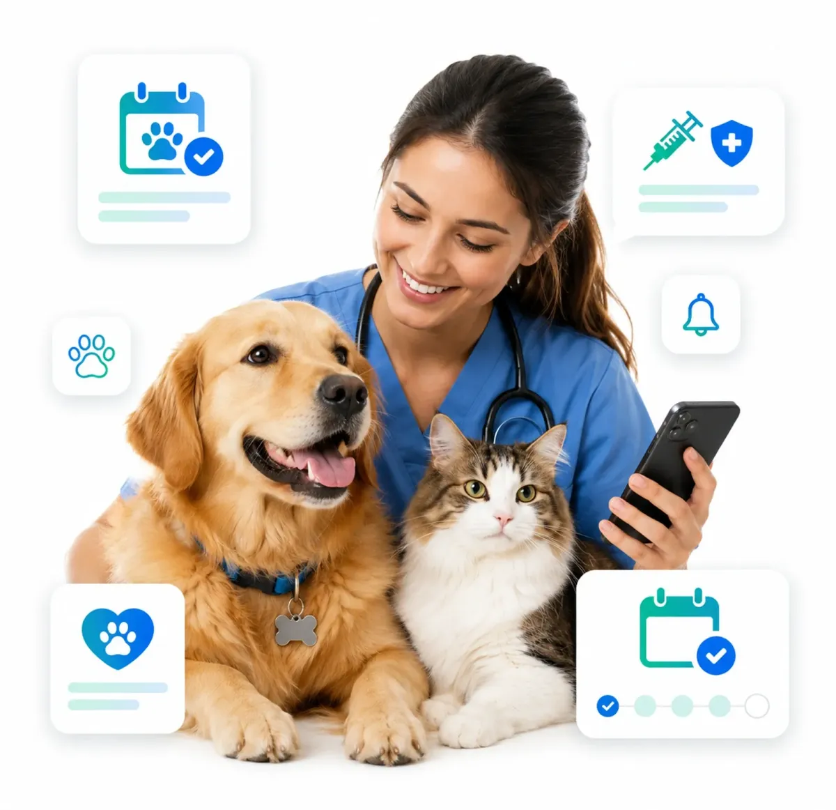 HiClinic sending an appointment reminder, recommended treatment, confirmation and follow-up to a veterinary patient's phone