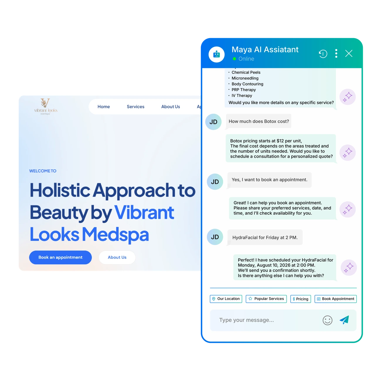 HiClinic’s talking website assistant booking a visitor